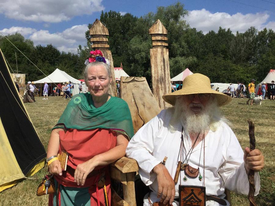 Ruth with storyteller John Row at Tewkesbury Medieval Festival
